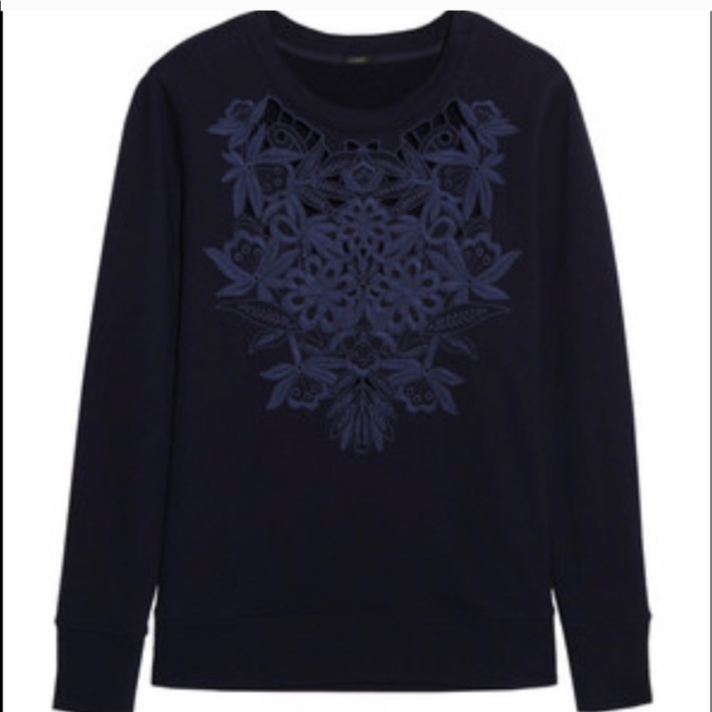 J. Crew Navy Floral Cutout Crewneck Sweatshirt